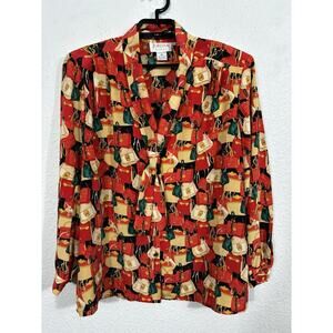 Vintage Jordan Top Plus Size 3XL Fashion Purses Multicolor Long Sleeve Ascot